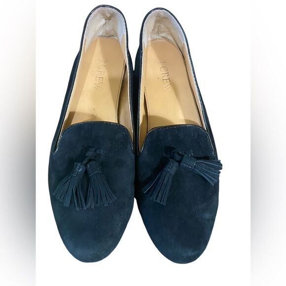 J. Crew Black Suede Leather Tassel Smoking Loafer Pointed Toe Academia Preppy - Picture 4 of 12